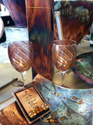 A picture of some hand-blown wine glasses